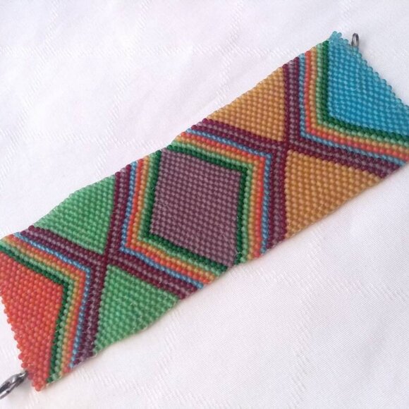 Wide Hand Beaded Vintage Bracelet Jewelry Woman Man Child Kid Accessories - Picture 2 of 10